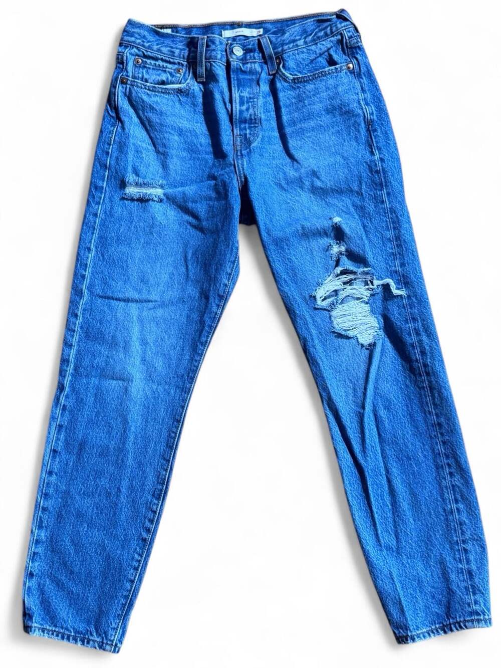 Levi's Premium Wedgie Straight Distressed Blue Denim Jeans Sz 28
